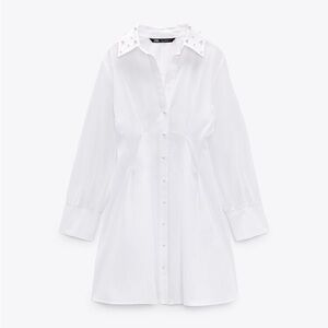 Pearl Appliqué Poplin Dress